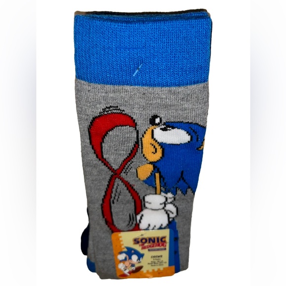 Sonic The Hedgehog Crew Socks 2 Pair Men 6.5-12 Gray Blue w Born To Run Sega NEW - Picture 9 of 9